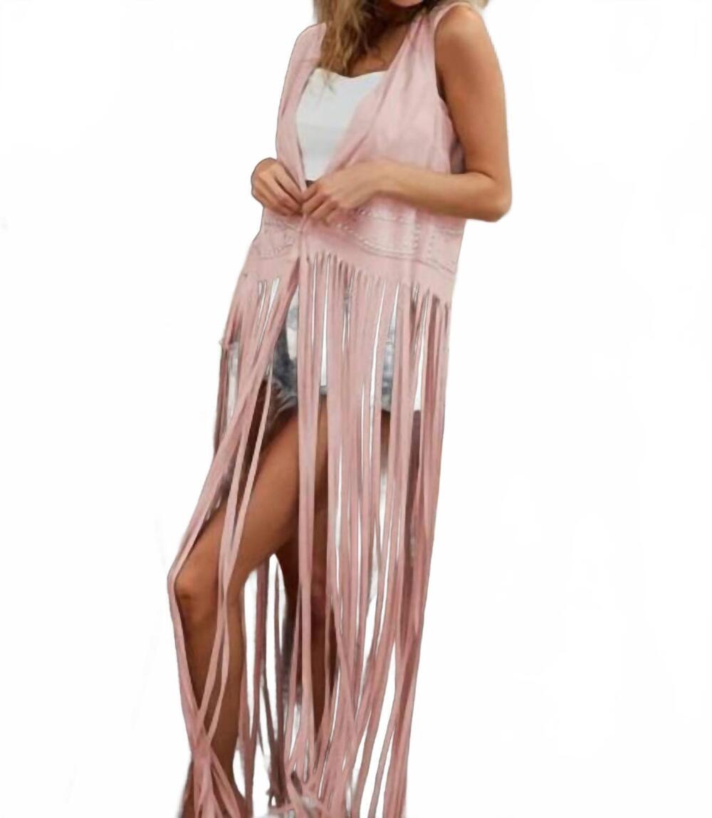 NEW BIBI long fringe vest in pink
